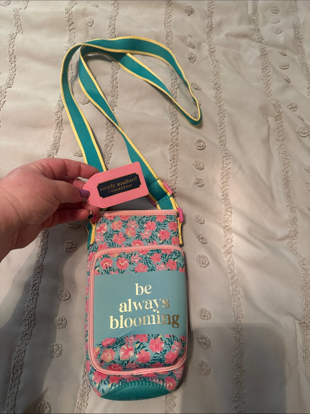 Simply Southern Teal Floral Crossbody Phone Pouch with Pink Accents
